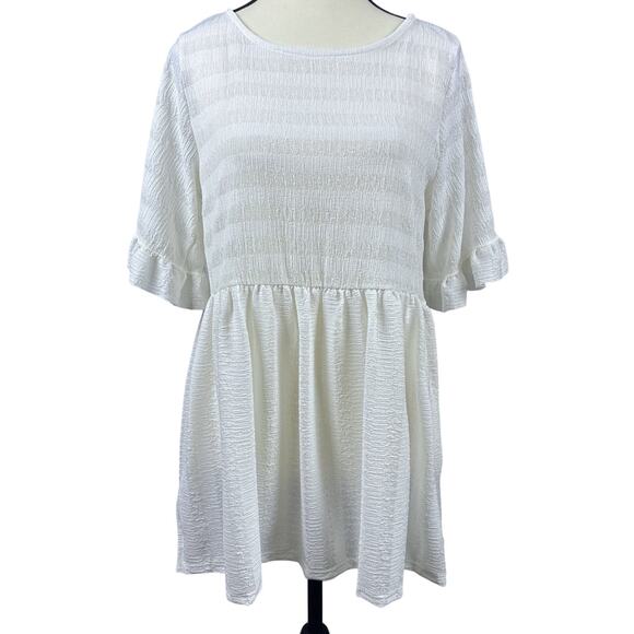 Orange Farm Tops - Orange Farm Boutique Sz M White Textured Gauzy Lagen Look Ruffle Sleeve Tunic